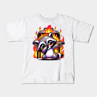 Dabbing Raccoon and Barbecue Grill Fire Kids T-Shirt